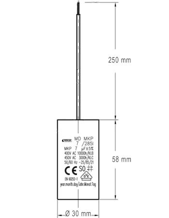 Côtes et dimensions du condensateur 7uf