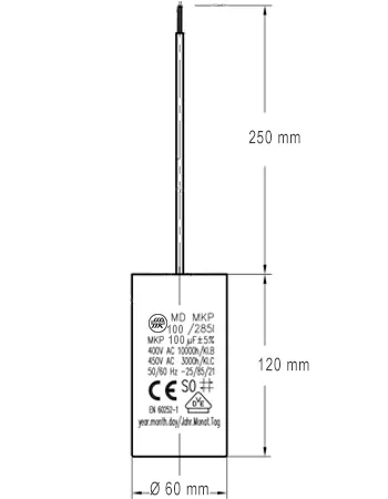 Cotes et dimensions du condensateur 100uf