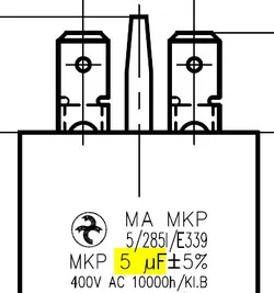 Côtes et dimensions du condensateur de 5uF